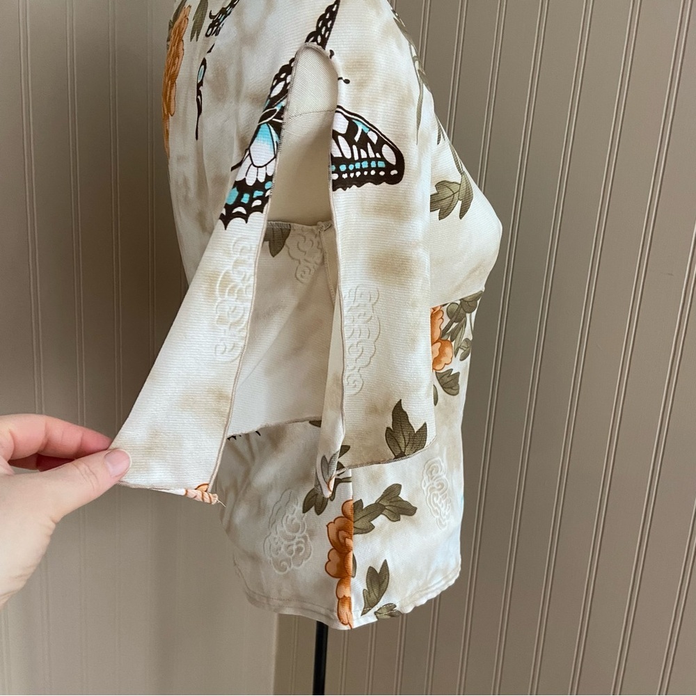 Vintage 90s Y2K 725 Floral & Butterfly Wrap Top Blouse Women’s Medium - Picture 5 of 7